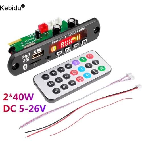Kebidu 2*40W Amplifier MP3 Player Module Bluetooth 5.0 Decoder Board 5V-26V 80W Amplifier Car FM Radio Module mp3 players