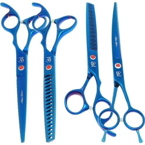 7" Dog Grooming Tesoura Kit 440C Steel Animals Hair Straight & Curved Cutting Shears Thinning Scissors Pet Groomer Shear B0025A