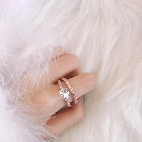 ZHOUYANG Ring Set For Women Princess Style Engagement Wedding Cubic Zirconia Ring Rose Gold Color Fashion Jewelry KCR071