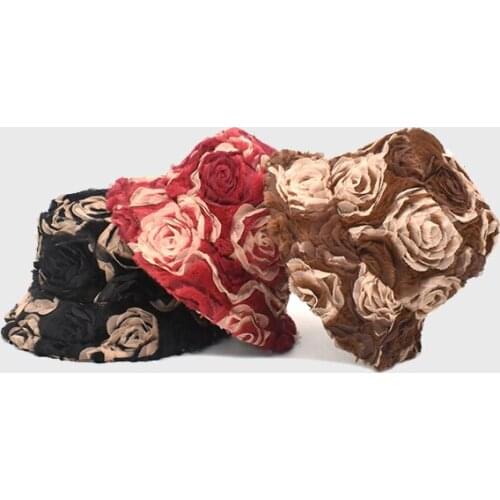 Rose flower Plush Bucket Hat Autumn And Winter Fluffy Thicken To Keep Warm Fisherman Hat Outdoors Panama Fashion Casual For Girl