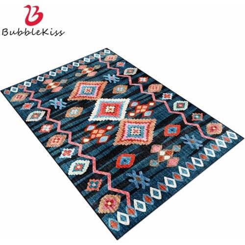 Bubble Kiss Fashion Ethnic Style Blue Red Retro Carpets Home Decor Geometric Pattern Area Rugs Anti-Slip Bedside Floor Mats