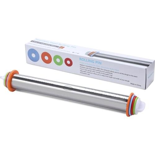 8/12/17inch Stainless Steel Adjustable Rolling Pin With Dough Mat Dough Roller with 4 Removable Adjustable Thickness Rings