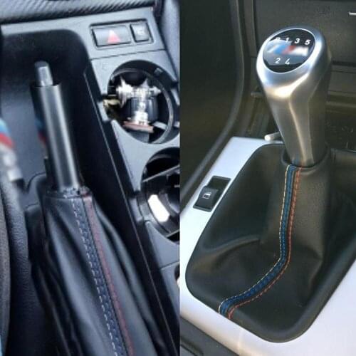 Manual Handbrake Gaiter Shift Boot Black 2pcs Car Shift Gear Stick Leather Boot For BMW 3 Series E36 E46 M3 Car Shift Gear Stick