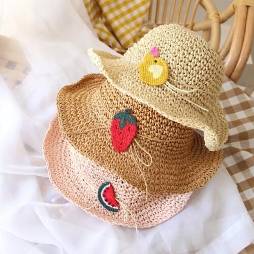 Fashion Hat Summer Straw Bow Baby Girl Sun-protection Cap Beach Children Princess Hats with Fruit Accessories Baby Accessories