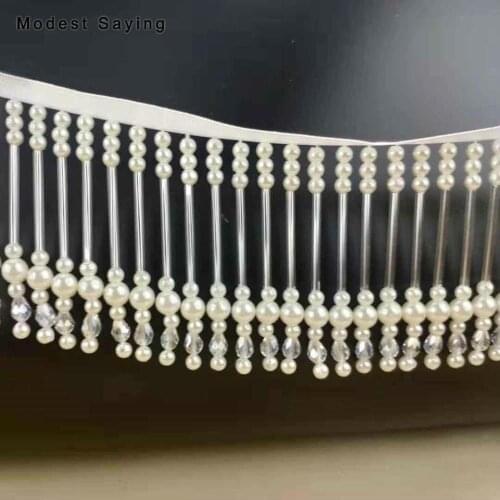 Ivory 8cm Tube Fringe Trim Ribbon Sewing Pearls Tassel Fringe Trimming Latin Dress Evening Gowns Crystal Garment Accessories