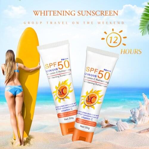 Vitamin C SPF50+ Sunscreen Cream Sweatproof Waterproof UV Oil-control Sun Screen Body Cream Facial& Body Sunblock Sunscreen