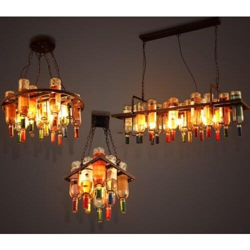 Glass bottle pendant lamp Creative American Vintage Industrial Hanging Lamp for Bar internet cafe restaurant clothing store E27