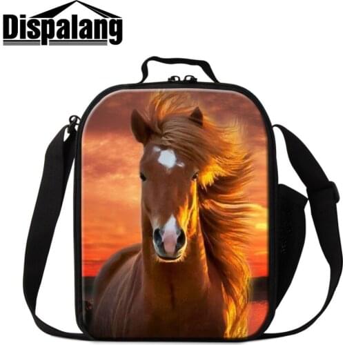 Dispalang Horse Picture Portable Lunch Bag Guys Unicorn Printed Insulated Cooler Pouch Girls Messenger Lunch Container for Kids