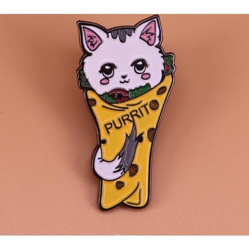 Creative taco cat pin vegan burrito brooch animal rights badge food jewelry cute pins vegetarian foodie gift cat lover accessory