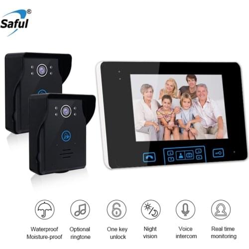 Saful 7"wireless Video Intercom Doorbell 2.4GHz Digital Frequency Upgraded Touch key Rainproof With Unlock Function
