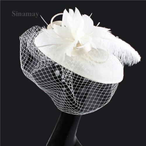 Vintage Fashion Woman Fascinator Hat Party Headwear Bridal Veils Feather Flowers Chapeau Cap Headpiece Hair Clips Elegant Noble