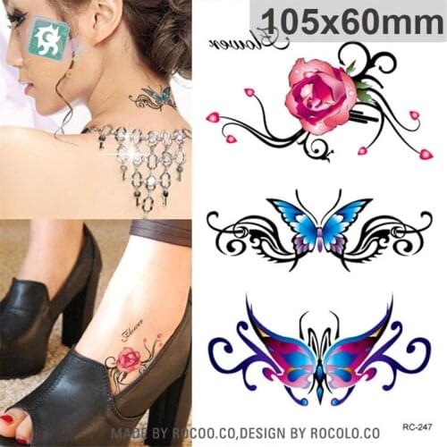 Waterproof temporary tattoos for lady women Beautiful 3d rose butterfly Jewelry design flash tattoo sticker RC2247