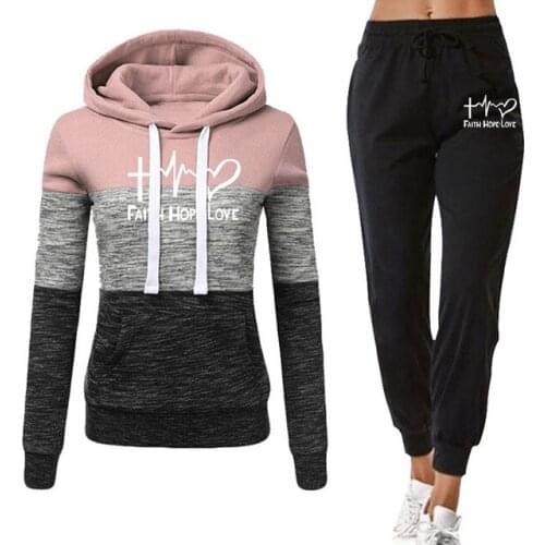 Winter Tracksuit Women 2 Piece Set Print Hoodies+Pants Sportwear Womens Sports Suit Hooded Sweatshirt Set Female Winter Clothes