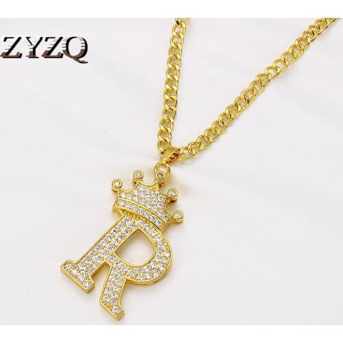 ZYZQ Crown Letter Necklace For Women Zircon Pendant Brass 0-Shaped Chain Men Hip Hop Jewelry Wholesale Gifts 2021