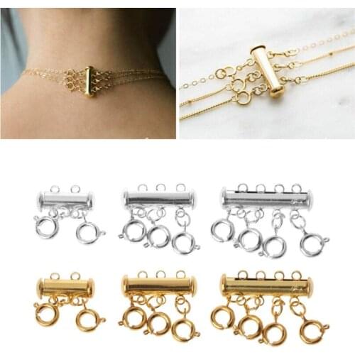 1 Set Gold Silver Plated Brass Layered Bracelet Necklaces Slide Magnetic Tube Lock with Lobster Clasps Jewelry Findings