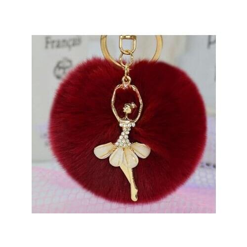 10pcs/lot cute romantic style woman casual ball keychain fur angel ball key ring candy color bag pendant
