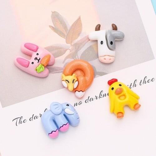 10Pcs Cartoon Rabbit Cow Elephant Chicken Fox Flatback Resin Cabochon Scrapbooking Craft DIY Hair Bows Accessories Phone Decor