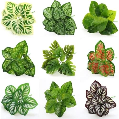 18 Style Artificial Plants Plastic Grass Turtle Leaves Wall Green Plant Accessories Party Wedding Decoration Potted Fake Flowers