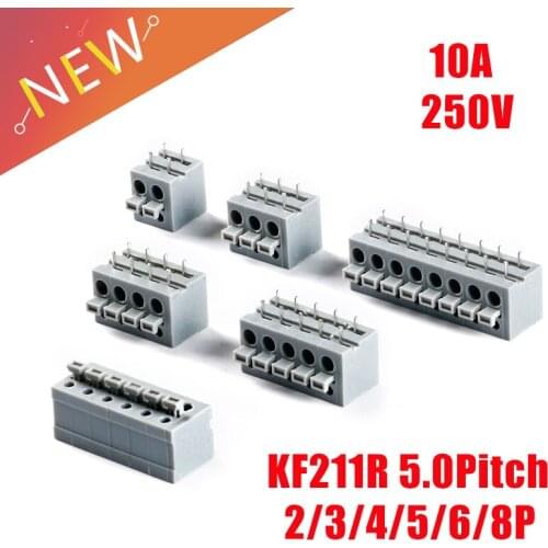 2Pcs KF211R 5.0 2P 3P PCB Spring Terminal Blocks pitch 5.0mm Horizontal plug spring type PCB terminal 2PIN ~ 8PIN