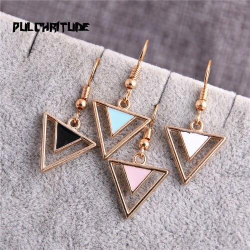 2pc/lot 17*18mm Four Color Hollow Triangle Enamel Charms Zinc Alloy Drop Oil Pendant For Dangle Earring DIY