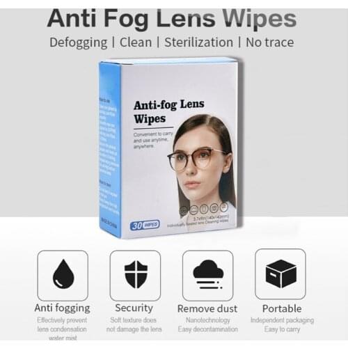30 Pcs Premoistened Lens Wipes Anti-Static Anti-Fog Quick-Dry Scratch-Free Antifog Lens Wipes Eyeglasses Cleaning Wipes F42F
