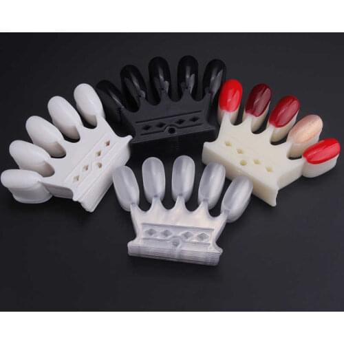 5*10pcs Crown Shape False Nail Tips Plastic Polish Swatch Natural Clear/White/Black Nail Art Palette Display Board Manicure Tool