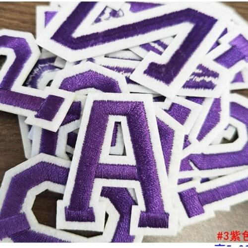 5pc Purple Letter Embroidery Iron on Name Patch Clothes Bag Pants Diy Stickers 26 Alphabet Sew on Kids Dress Decoration Applique