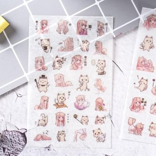 6sheets/pack Kawaii Cat Adhesive Stickers DIY Decoration Stickers Stationery Stickers Labels School Scrapbook Paper