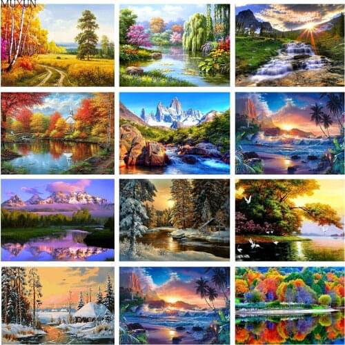 Muxun Diamond Embroidery Landscape 5D Diy Diamond Painting Full Dill Round 3D Diamond Mosaic The Road Between Fields Gifts Ep266