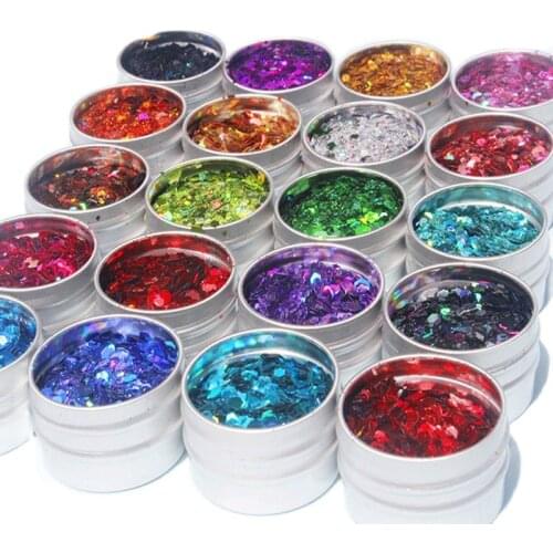 1 Box Mix Size Heaxgon Shape Loose Glitter Powder ,Chunky Glitter For Makeup, Body Tattoos, Lips,Eye Shadow, Face,Nail Powder A8