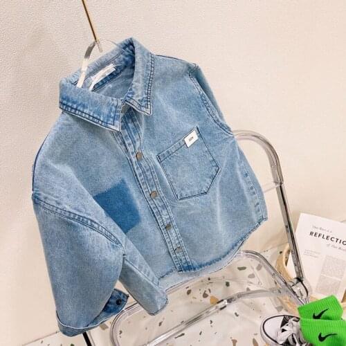 Boys Denim Jackets 2021 Spring New Kids Korean Solid Lapel Shirt Jacket 3 4 5 6 7 8 Years Baby Boys Fashion Casual Denim Coats