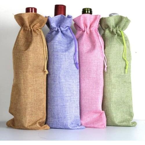 Jute Linen Wine Bottle Bags Weddings Holidays Party Champagne Bottle Covers Linen Gift Pouches Wine Package Bags F20172666