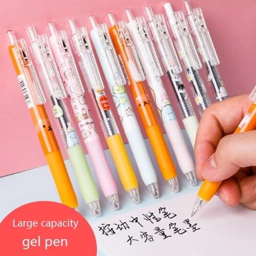 6pcs Large Capacity Gel Pen 0.5mm Black Gel-Ink Pens Cute Cartoon Pen Kawaii School Supplies Korea Stationery Student Prize Gift