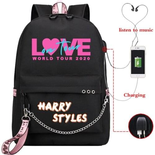Harry Styles LOVE ON TOUR Travel Backpack Usb Charge Backpacks Women Bookbag Laptop Bagpack School Bags for Teenage Girls