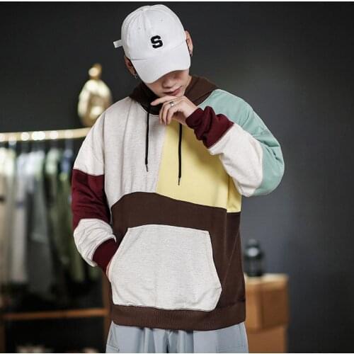 Lose Weight Hoodies Men Contrast Color Hoody with Hat Y2K Aesthetic 90S Patchwork Hoodie Cool Sweatshirts 2021