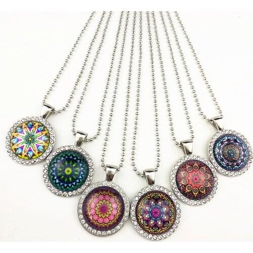 Jiangzimei 24pcs Mandala,Bandanna,Indian Buddhism Antique Silver plated Necklace for women Pendant wholesale