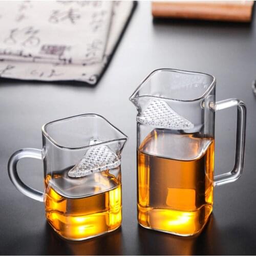 Creative Square Transparent Glass Tea Cup with Filter Teaware Fair Mug Small Tea Maker Teapot Drinkware Milk Frothing Pitcher