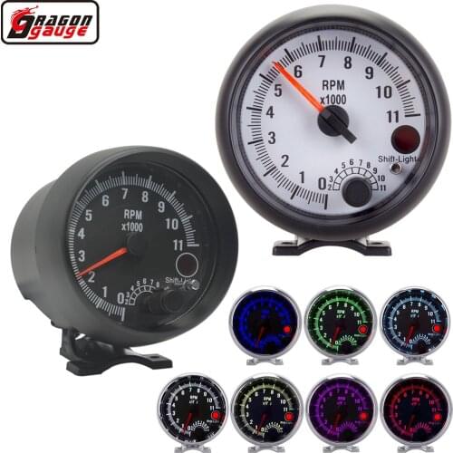 Round Earth 3.75 Inch Car Tachometer Gauge 7 LED Colors Adjustable 0-11000 Rpm For 1/2/3/4/5/6/7/8 Cylinder Meter Racing