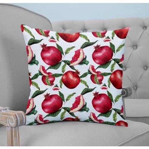 Summer Fruit Red Pomegranate Green Leaf Printed Throw Pillow Case Plush fabric Pillowcase Home Decorative Pillow Hot