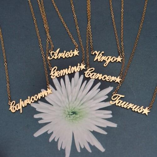 A lot 12pcs Horoscope Jewelry 12 Zodiac Sign Necklace Constellation Choker English Letter Bijoux Femme Stainless Steel Necklaces