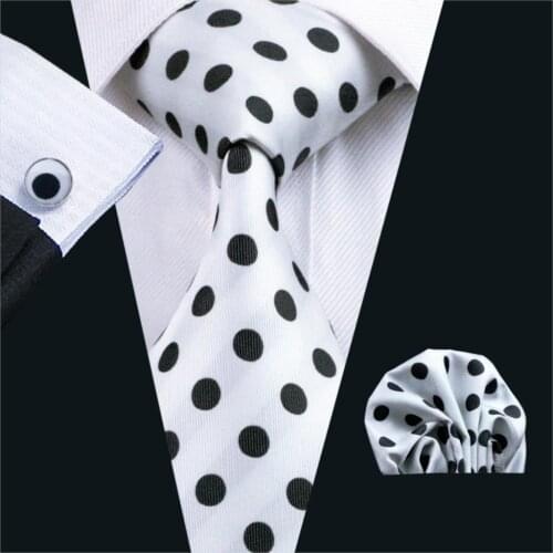 FA-1057 Mens Ties White Dot Silk Jacquard Neck Tie Hanky Cufflinks Set Ties For Men Business Wedding Party Free Shipping