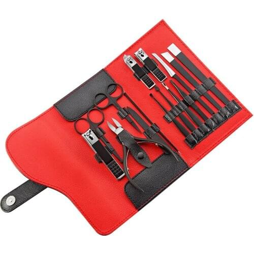 15 Pieces in Set Multifunction Nail Clippers Set Stainless Steel Black Pedicure Scissor Tweezer Manicure Set Kit Nail Art Tools