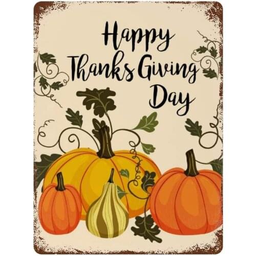NoBrands Vintage Retro Metal Tin Sign Wall Decor Art Happy Thanksgiving Day Pumpkin Vegetable Oil Painting Home Decor Plaque