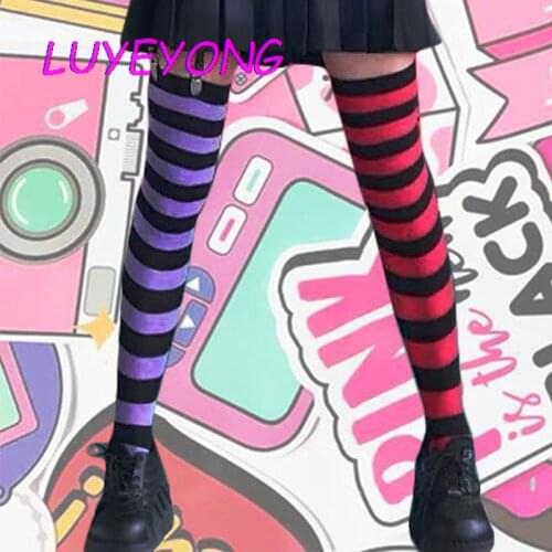 Lolita Sexy Contrast Color Striped Women Stockings Over The Knee Thigh High Slim Punk Long Stocking 2021 Lady Gothic Ulzzang New