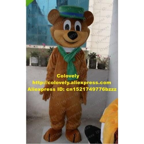 Likable Brown Yogi Bear Mascot Costume Mascotte Adult With Small Green Hat Long Green Scarf Party Outfit Suit No.951 Free Ship