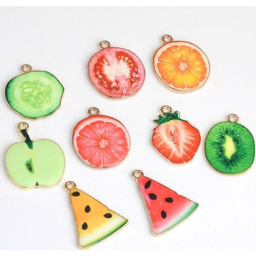 20pcs/lot colorful apple watermelon fruits pineapple pendant alloy enamel Charm DIY accessories of necklace bracelet headdress
