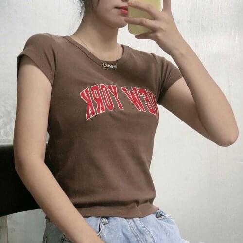 Casual Women Soft Cotton O Neck Slim T-shirt 2021 Summer Fashion Ladies High Street T-shirt Female Vintage Letter T-shirt Top
