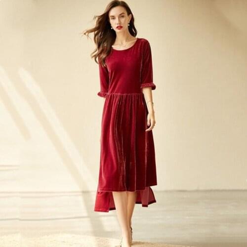 France style Summerwomen Luxurious elegant Asymmetry long velour dress, Autumn half sleeve lace up velvet dress plus size M-7XL