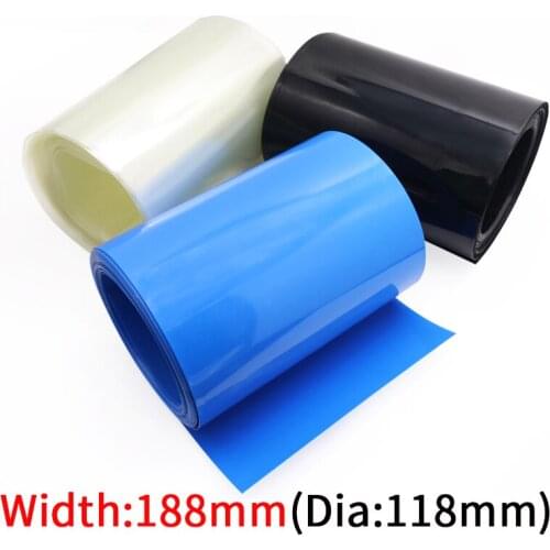 Width 188mm PVC Heat Shrink Tube Dia 118mm Lithium Battery Insulated Film Wrap Protection Case Pack Wire Cable Sleeve Black Blue