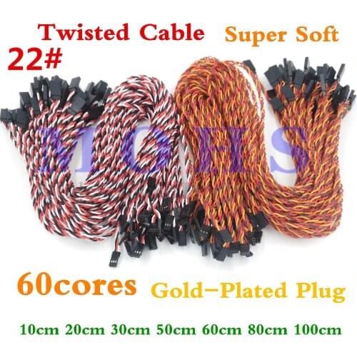 10pcs B/R/O B/R/W 60cores gold plated twisted servo lead extension cable servo extended cable wire cable twisted cable for servo